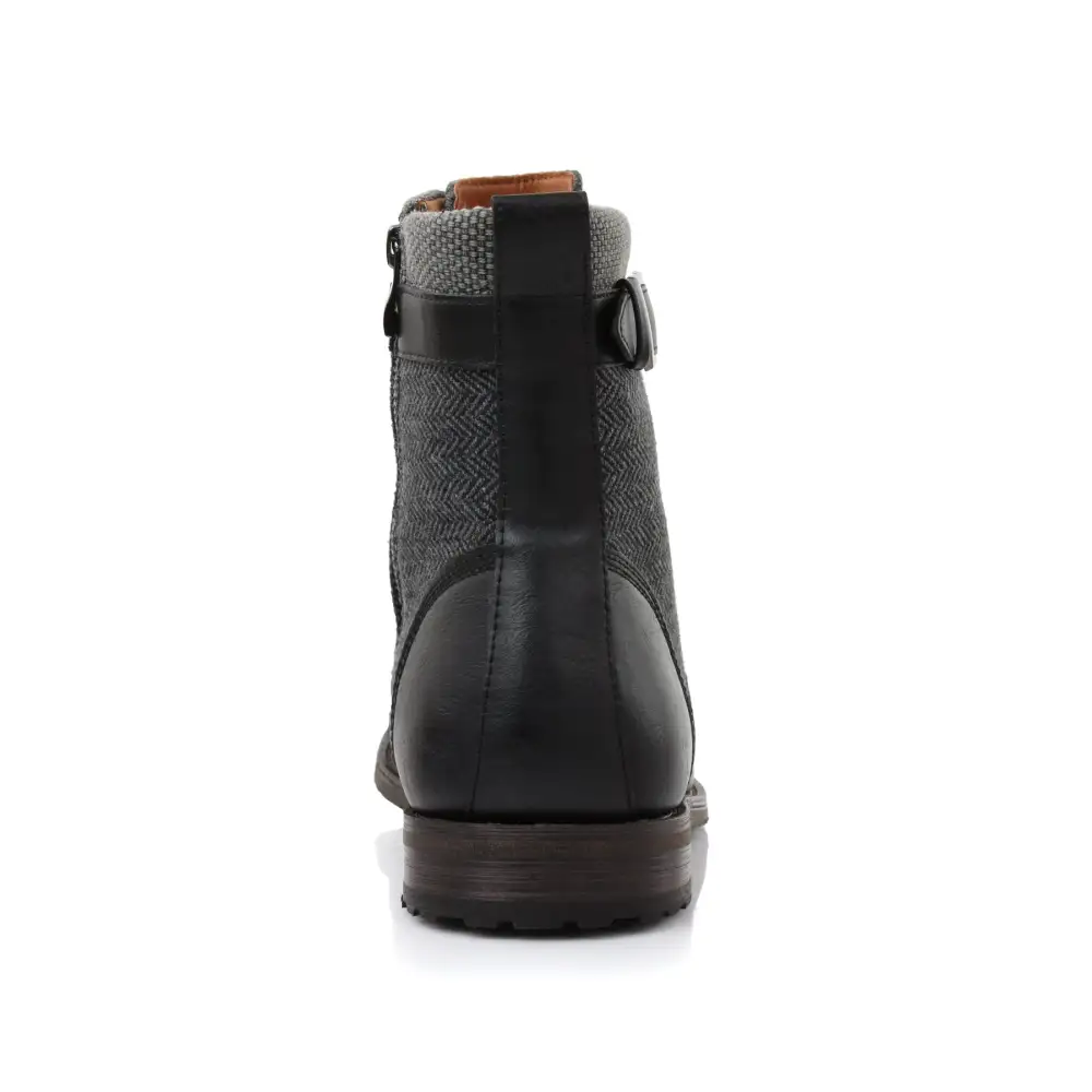 Classic Faux-Leather Lace-Up Zip-Up Combat Boots