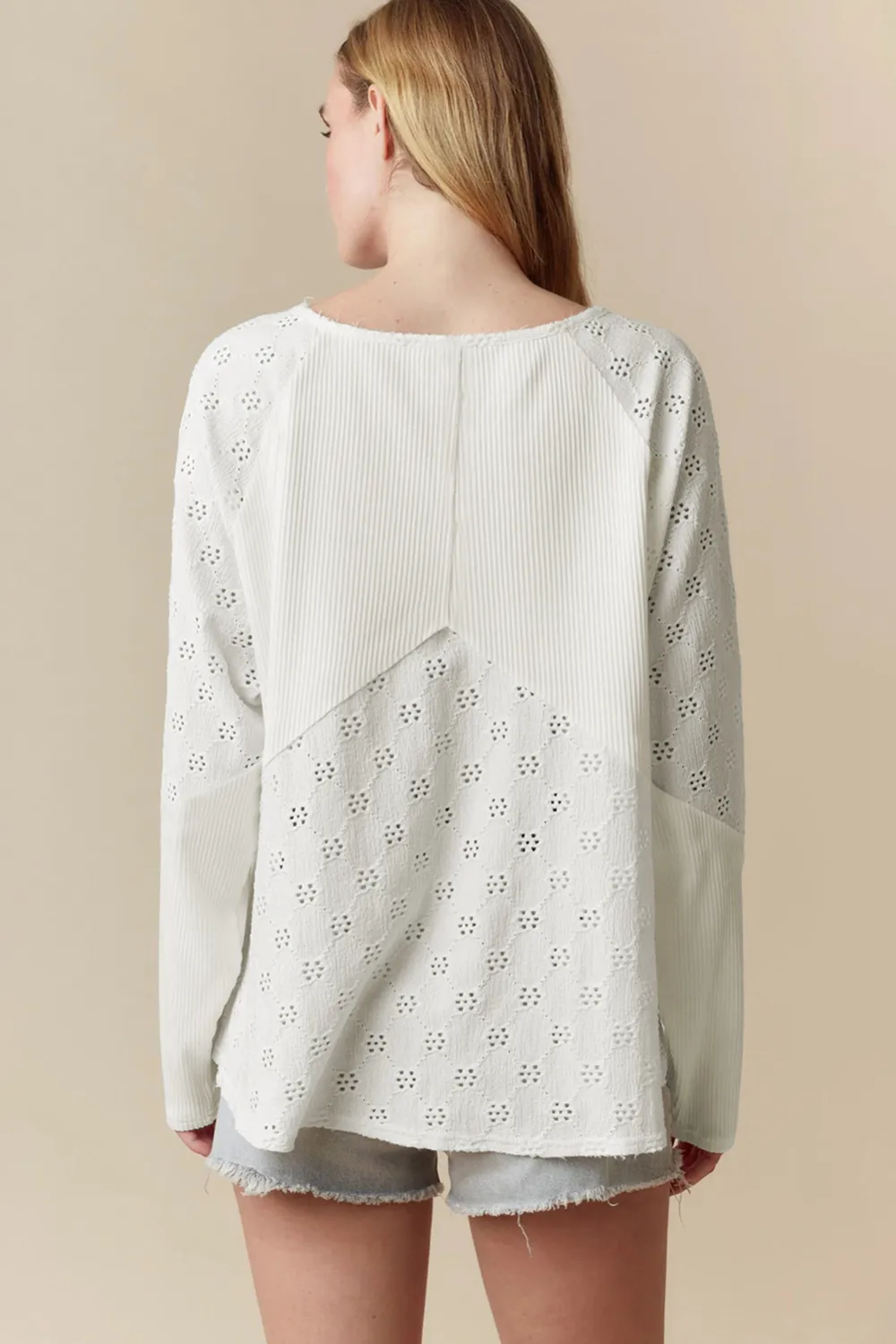 White Twisted Rib Patchwork Embroidered Top