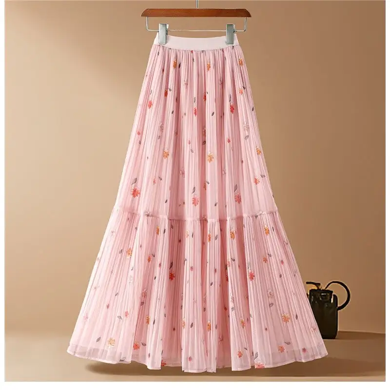 Minimal Mesh Floral Patchwork A-Line Midi Skirt