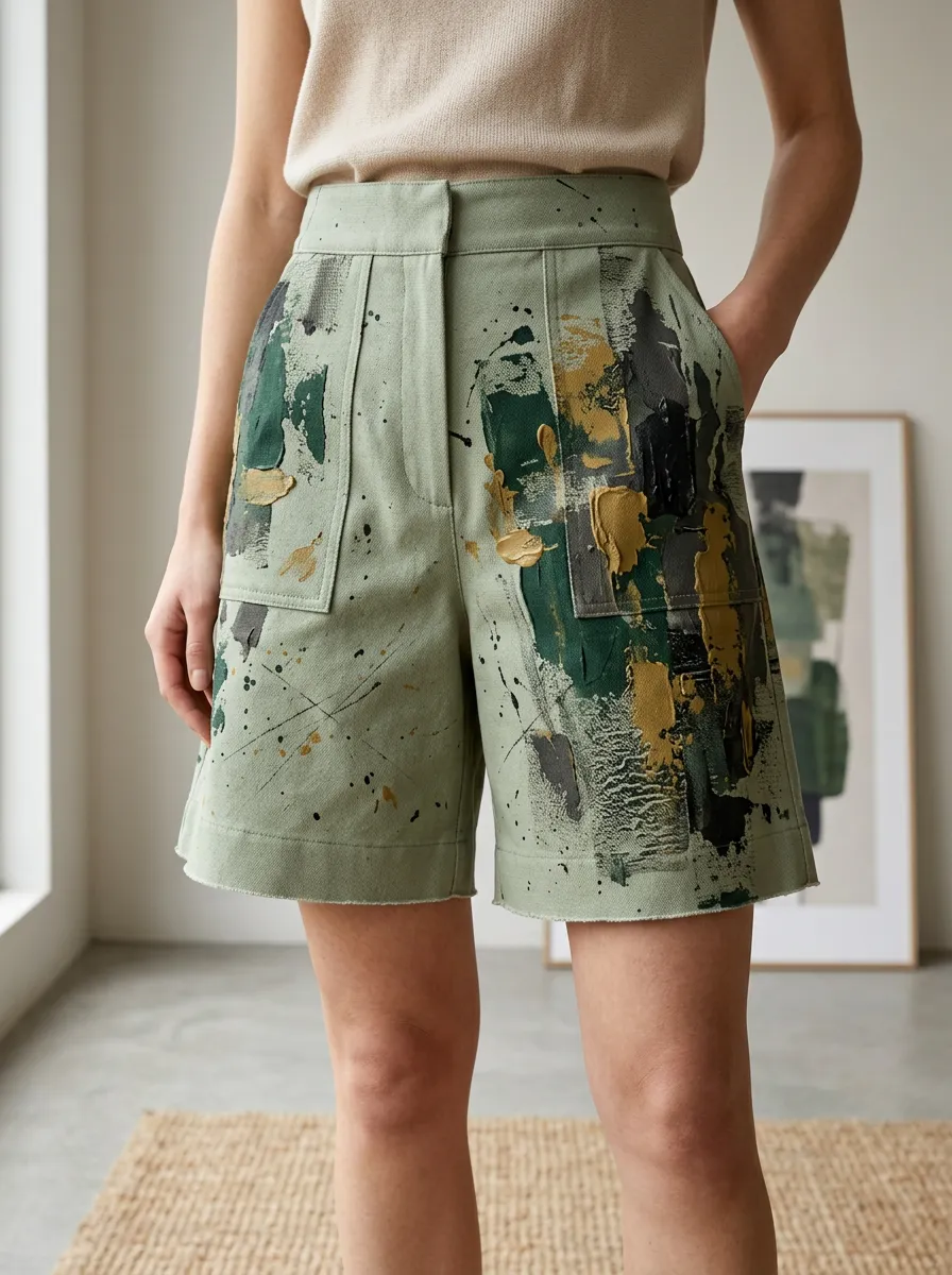 Women's Modern Abstract Art Paint Splatter Printed Shorts