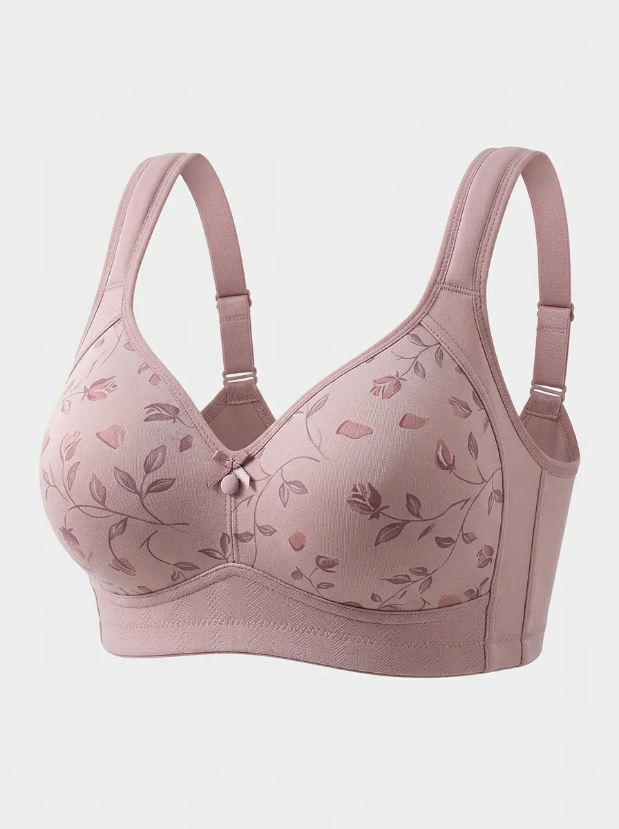 Women's Plus Size Dusty Rose Rose Floral Full-Coverage Textured Wireless Bra