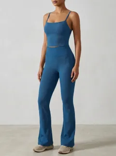 Women's Ribbed Yoga Inspired Fitness Inspired Tank Top and Flare Pants Active Set