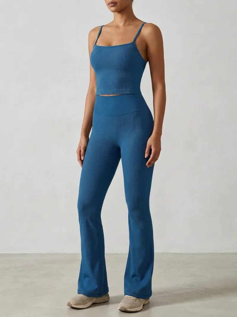 Women's Ribbed Yoga Inspired Fitness Inspired Tank Top and Flare Pants Active Set