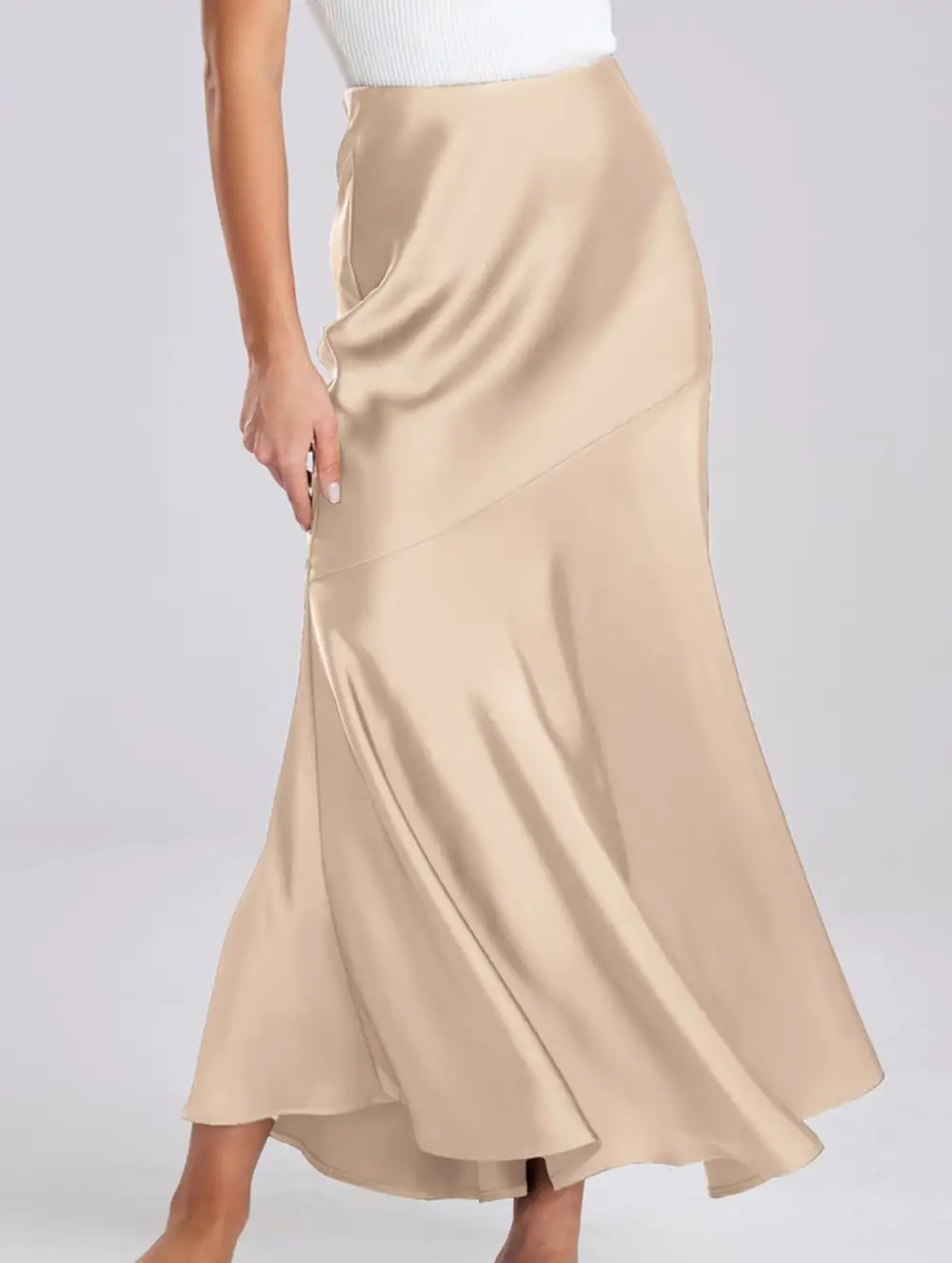 Elastic Waist High Waist Midi Skirt