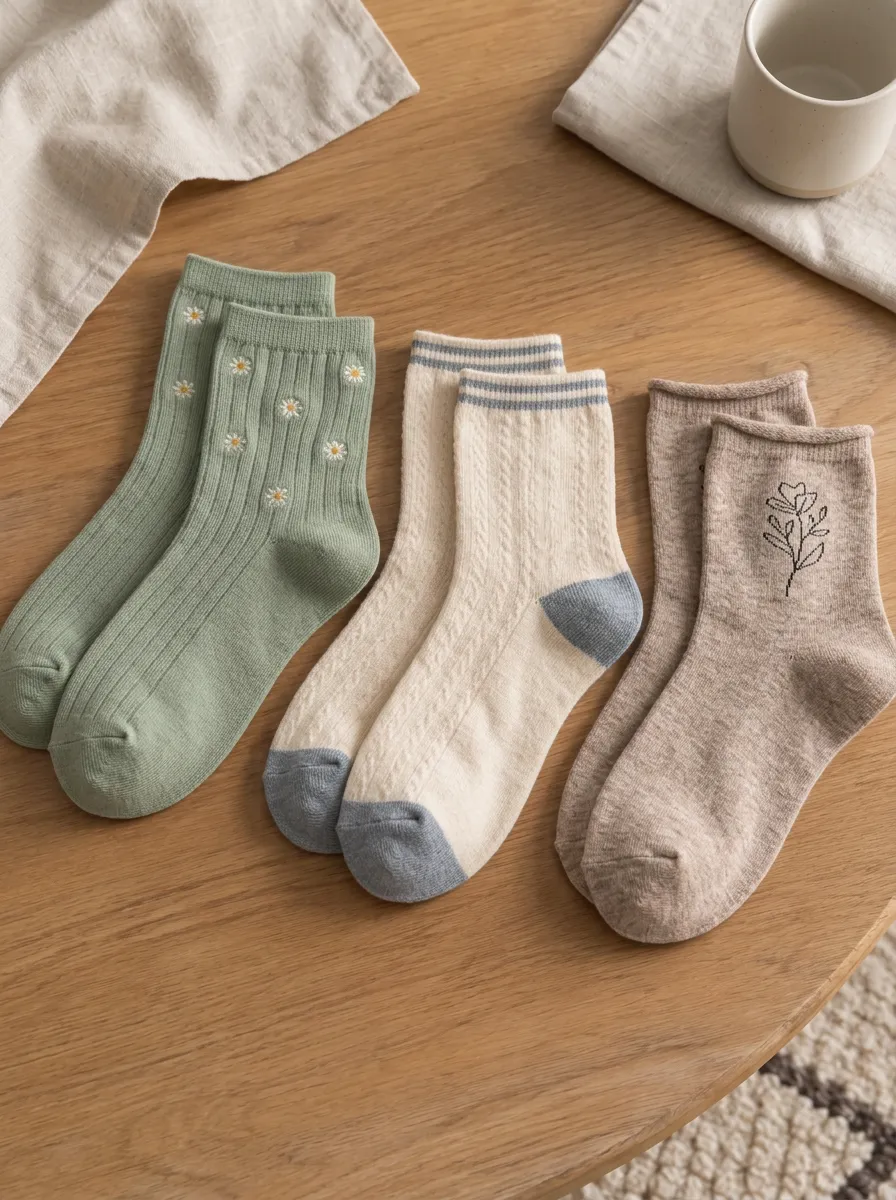 Women's Floral Daisy Botanical Printed 3-Pack Crew Socks