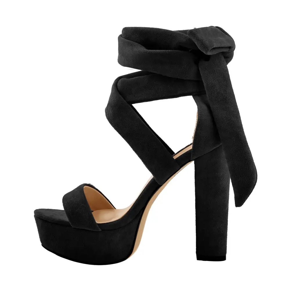 Suede Lace Up Platform Chunky High Heel Sandals
