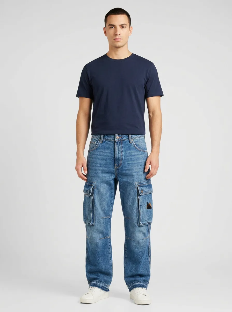 Men's Mountain Graphic Denim Cargo Jeans