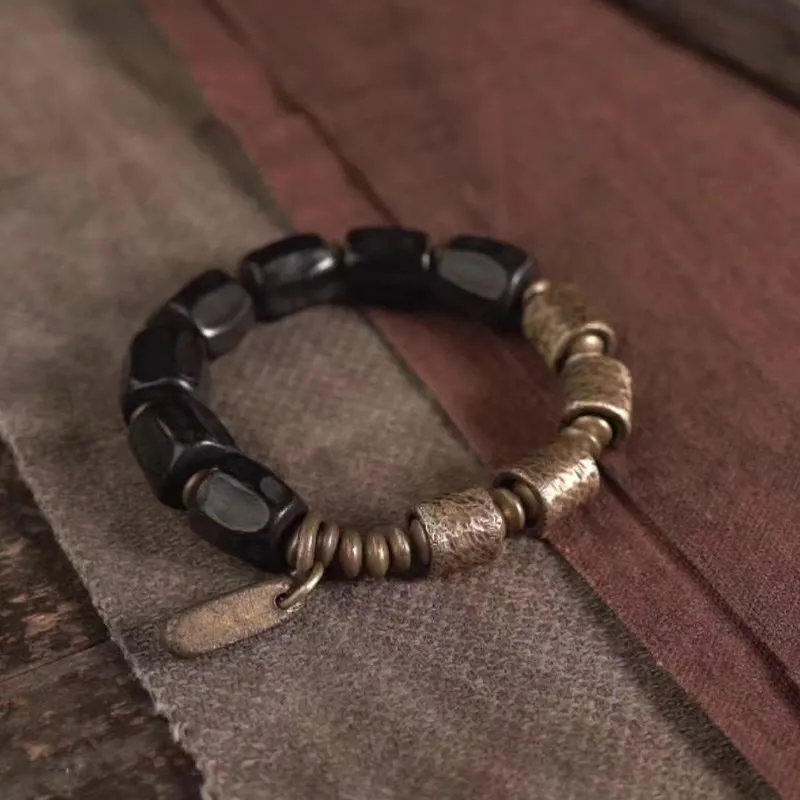 Natural Vintage Ebony Wood Copper Beads Bracelet