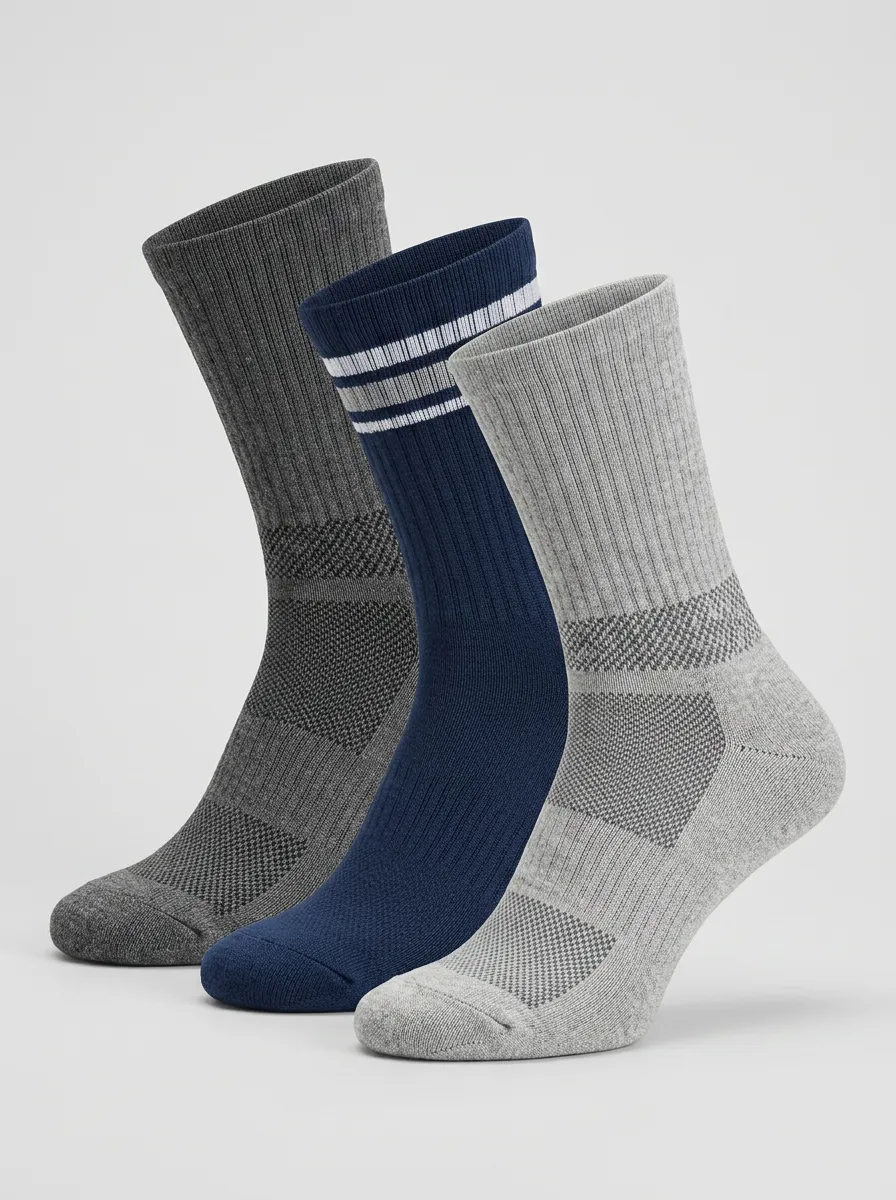 Performance Ribbed Striped Men's Three-Pair Crew Socks