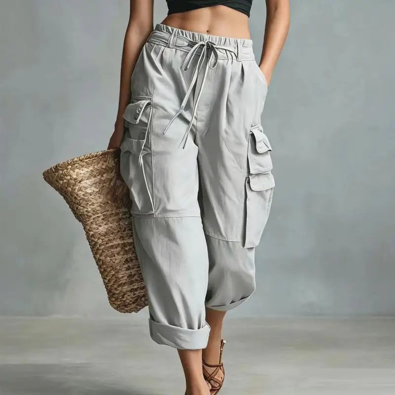 Women's Wide Leg Drawstring Pocket Cargo Pants