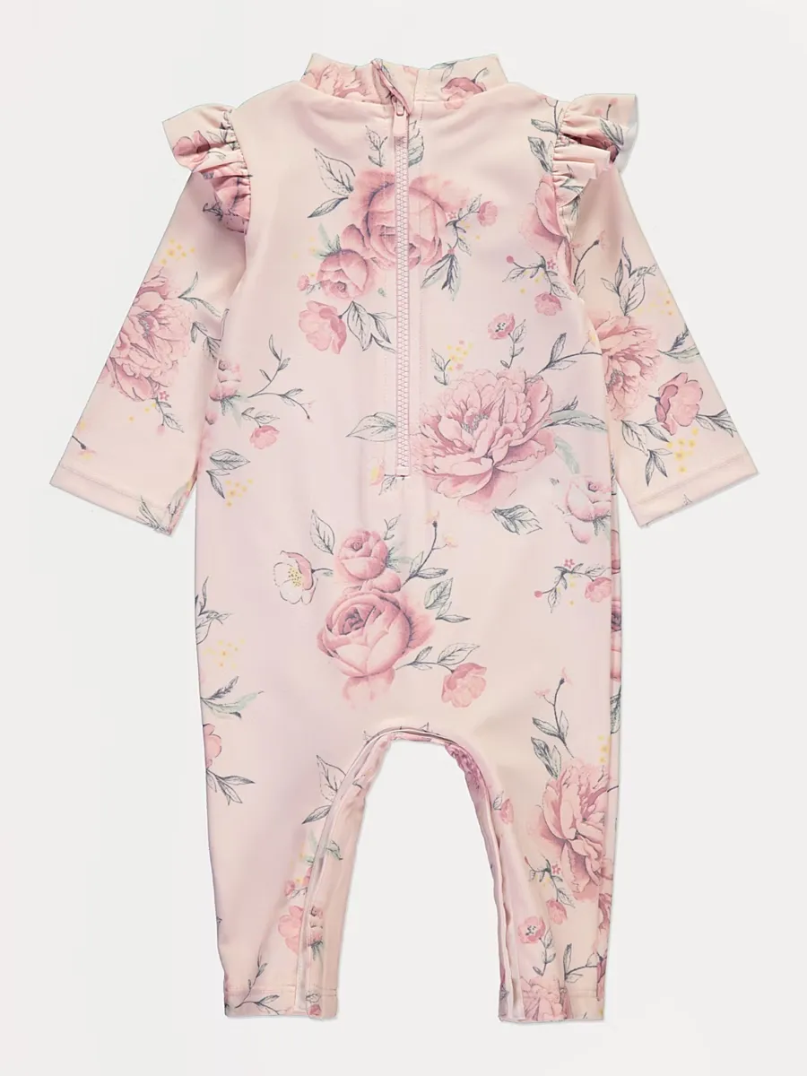 Pink Floral Sun Protection Rashsuit and Hat