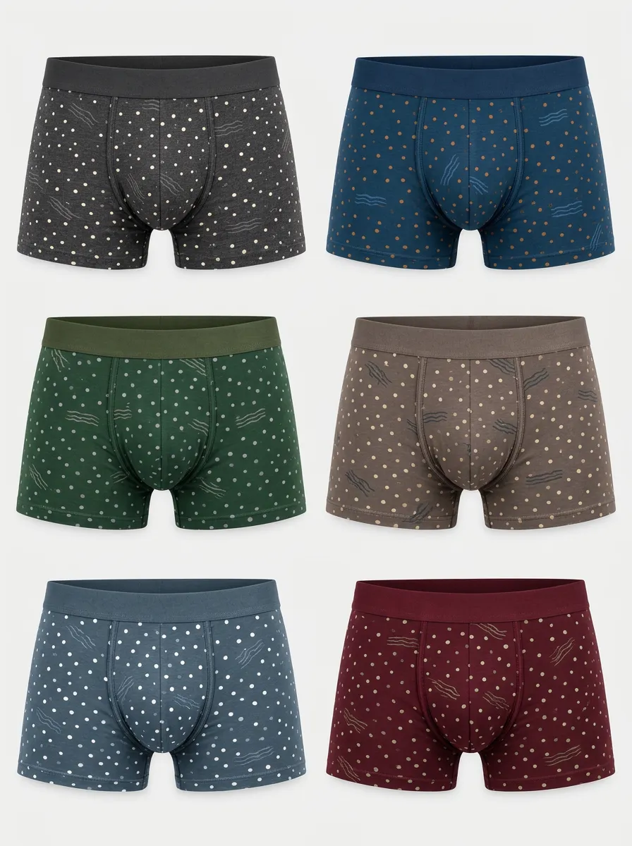 Men's Polka Dot Wave Pattern Printed Boxer Briefs 6-Pack