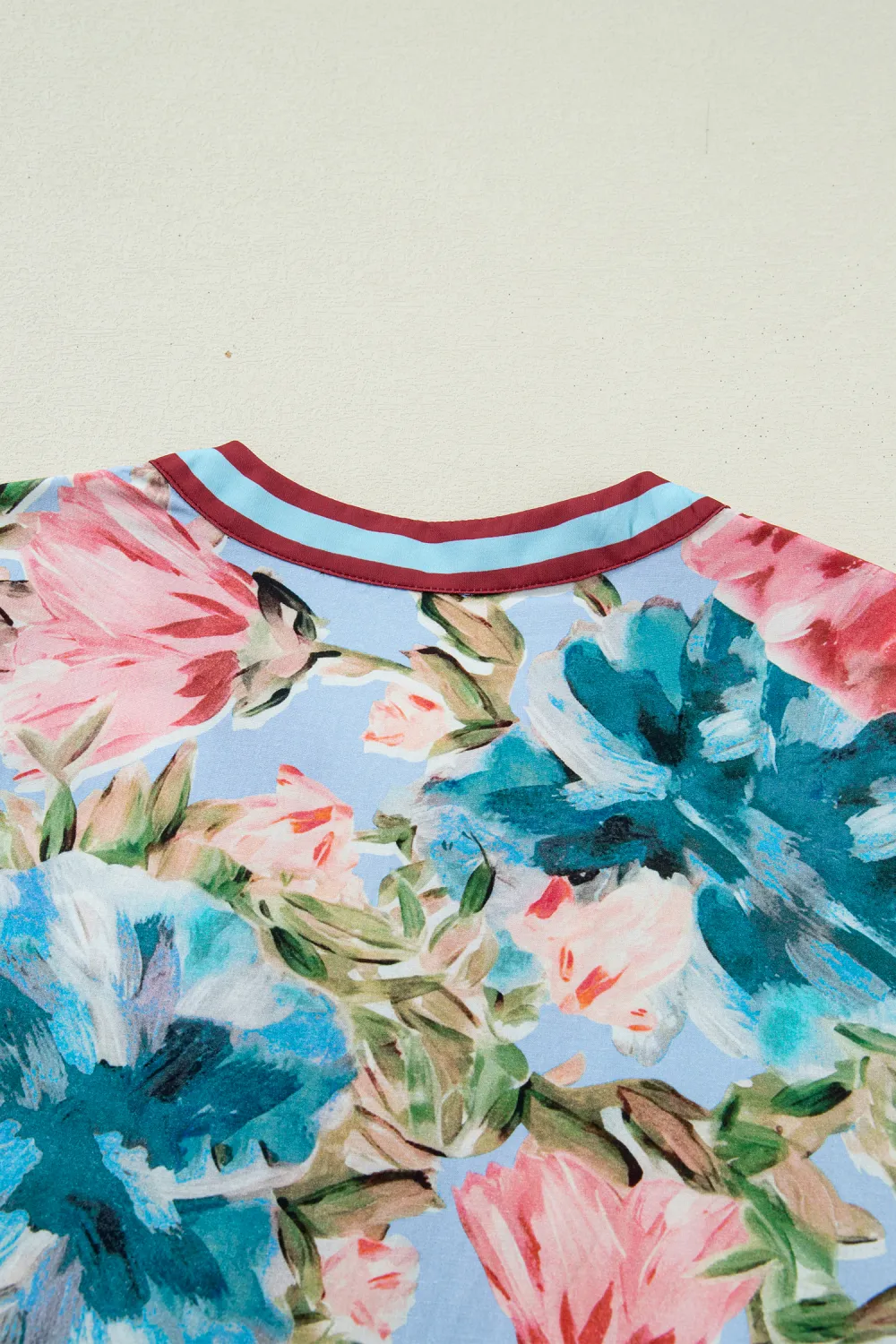 Sky Blue Contrast Trim V Neck Blouse
