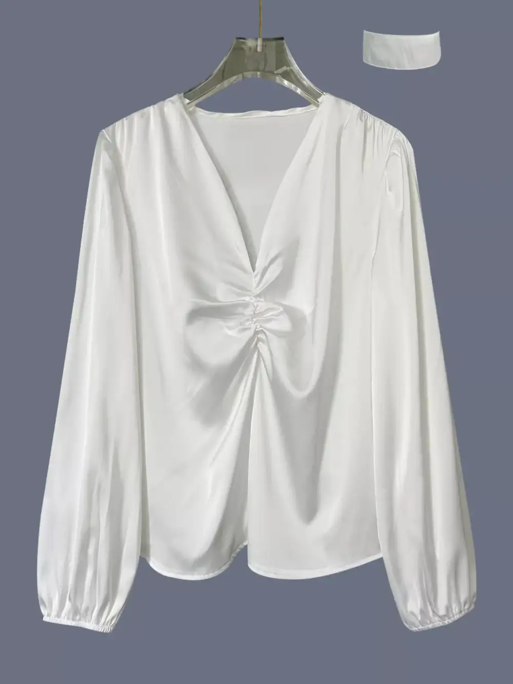 Refined V-Neck Ruched Long Sleeve Blouse