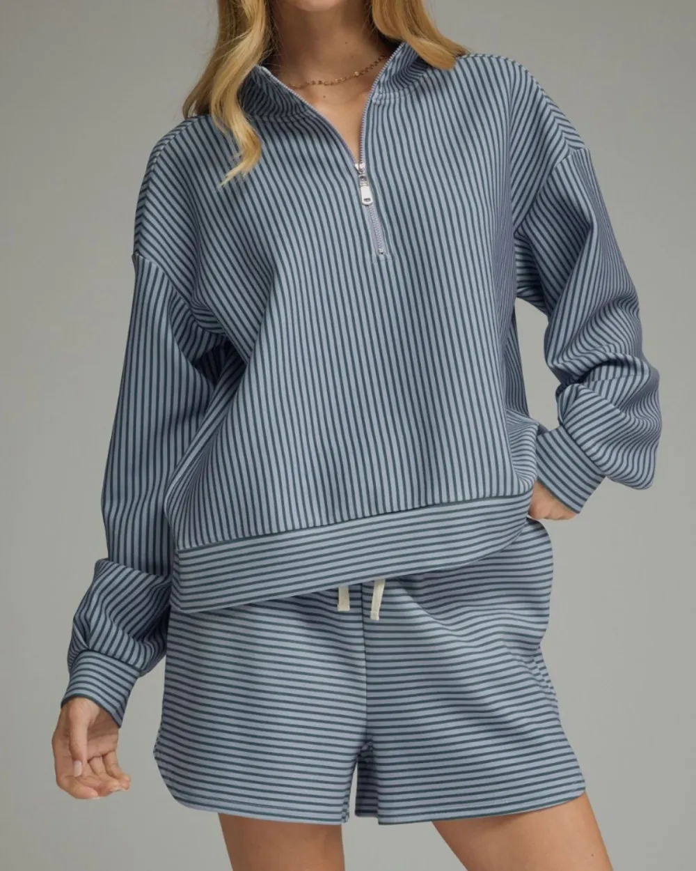 Stripe Quarter Zip Top Sets