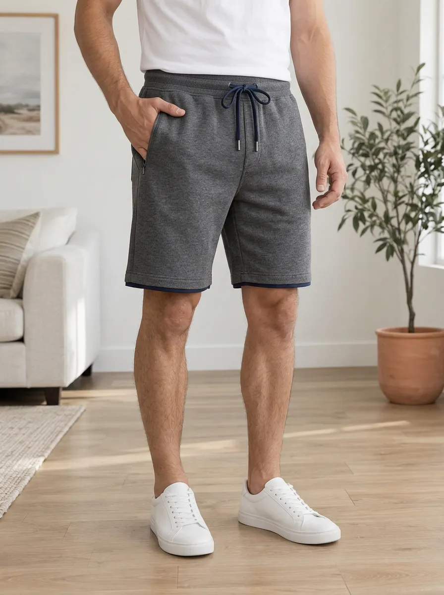 Men's Athletic Casual Grey Drawstring Jersey Shorts