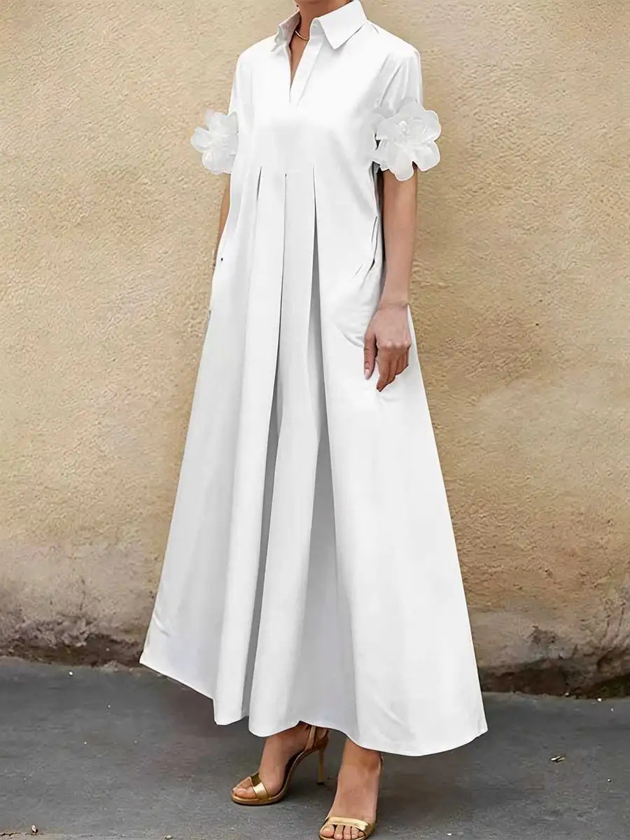 Loose Pleated Shirt Maxi Dress