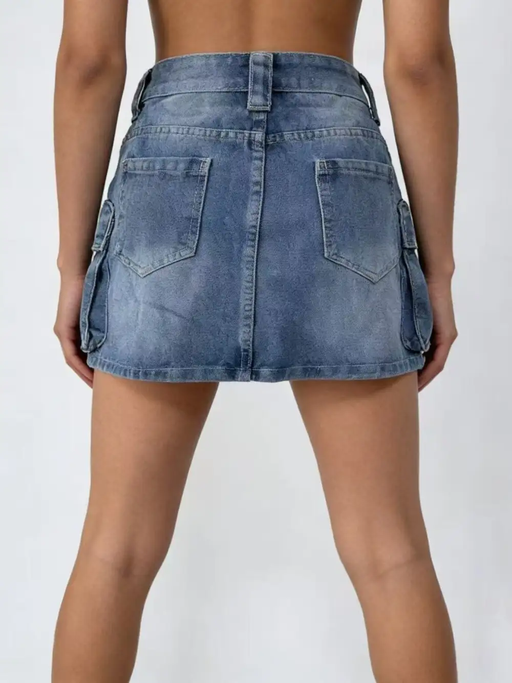 Comfort Button Front Denim Detail Skirt