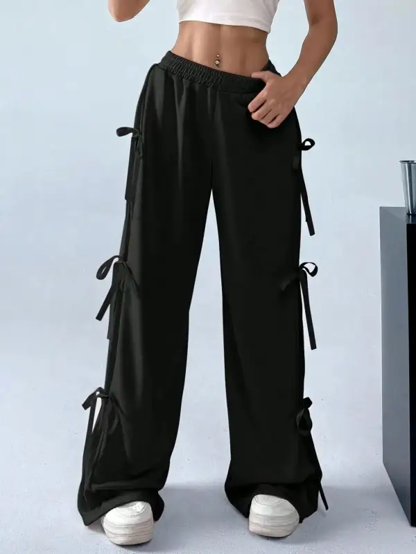Wide Leg Side Tie Casual Everyday Cargo Pants