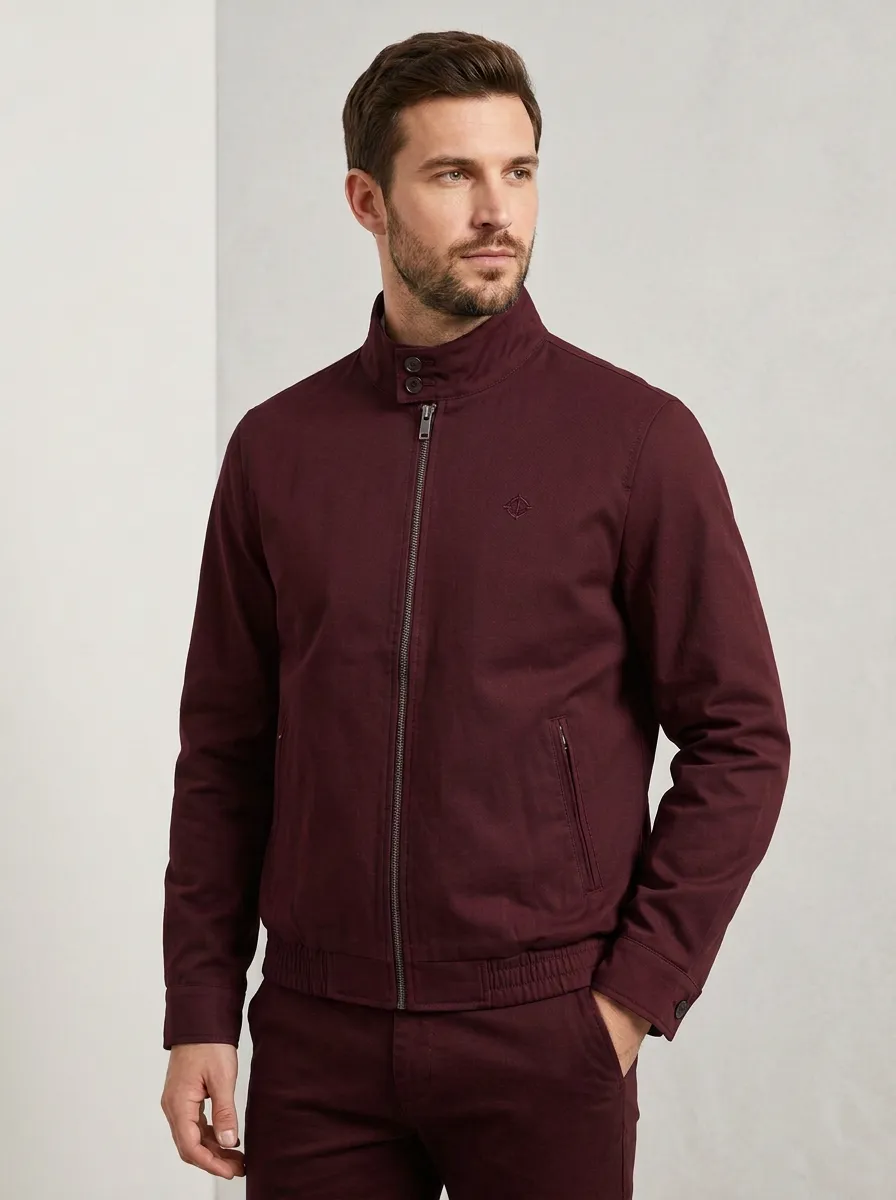 Men's Navy Casual Minimalist Embroidered Zip-up Jacket