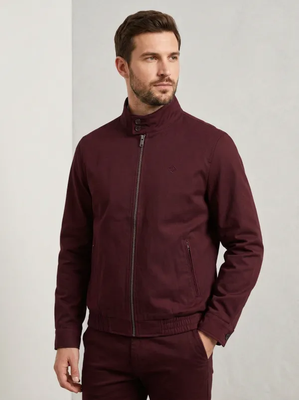 Men's Navy Casual Minimalist Embroidered Zip-up Jacket