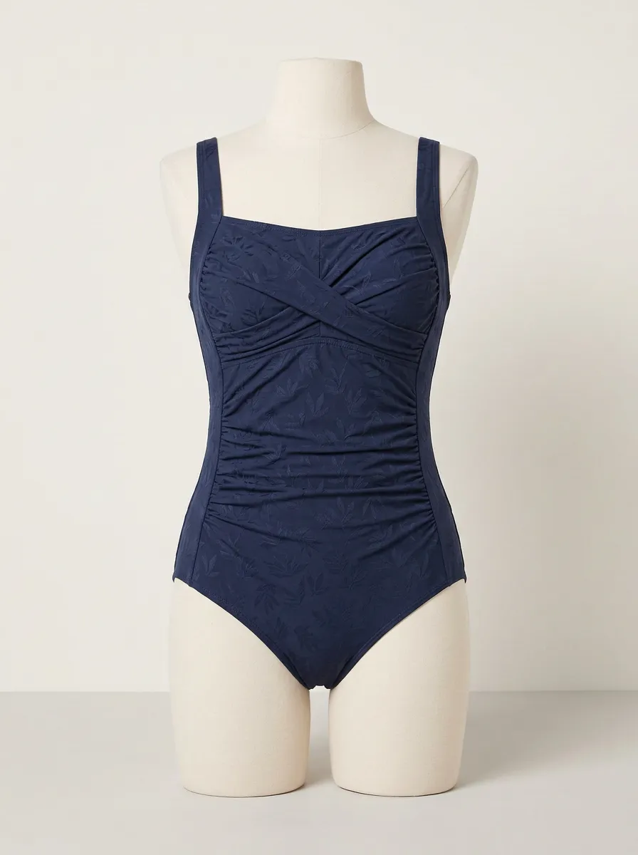 Clean-Line Tropical Leaf-Pattern One-Piece Swimsuit