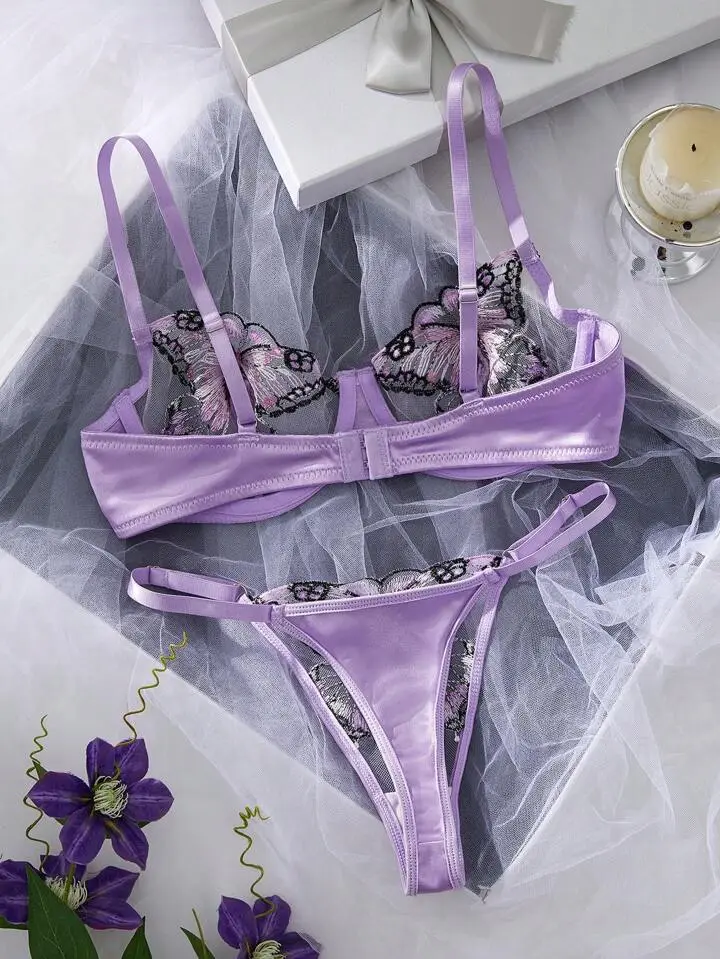 Classic Butterfly Embroidered Lingerie Set