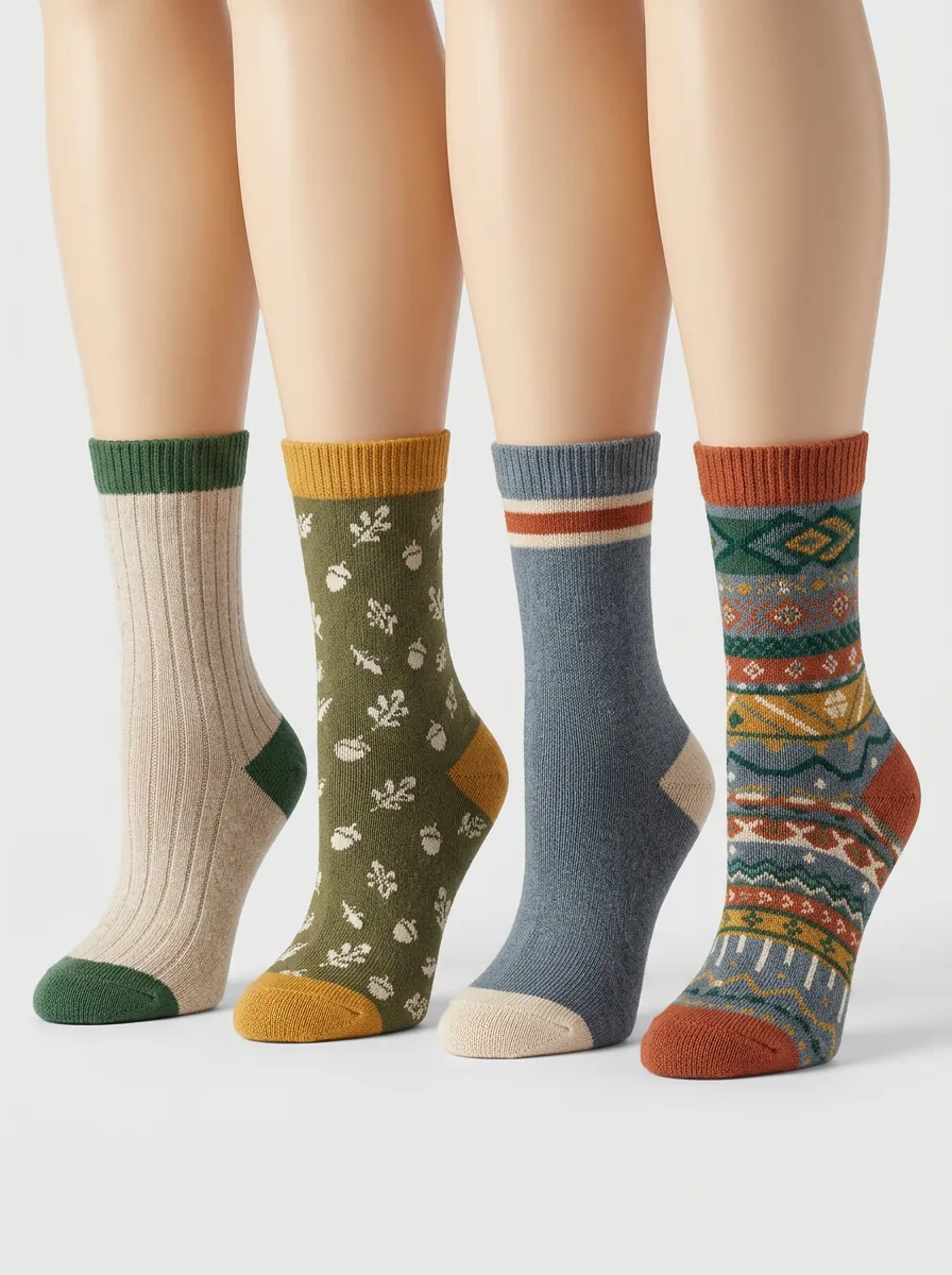 Geometric Nature Four-Pair Casual Socks