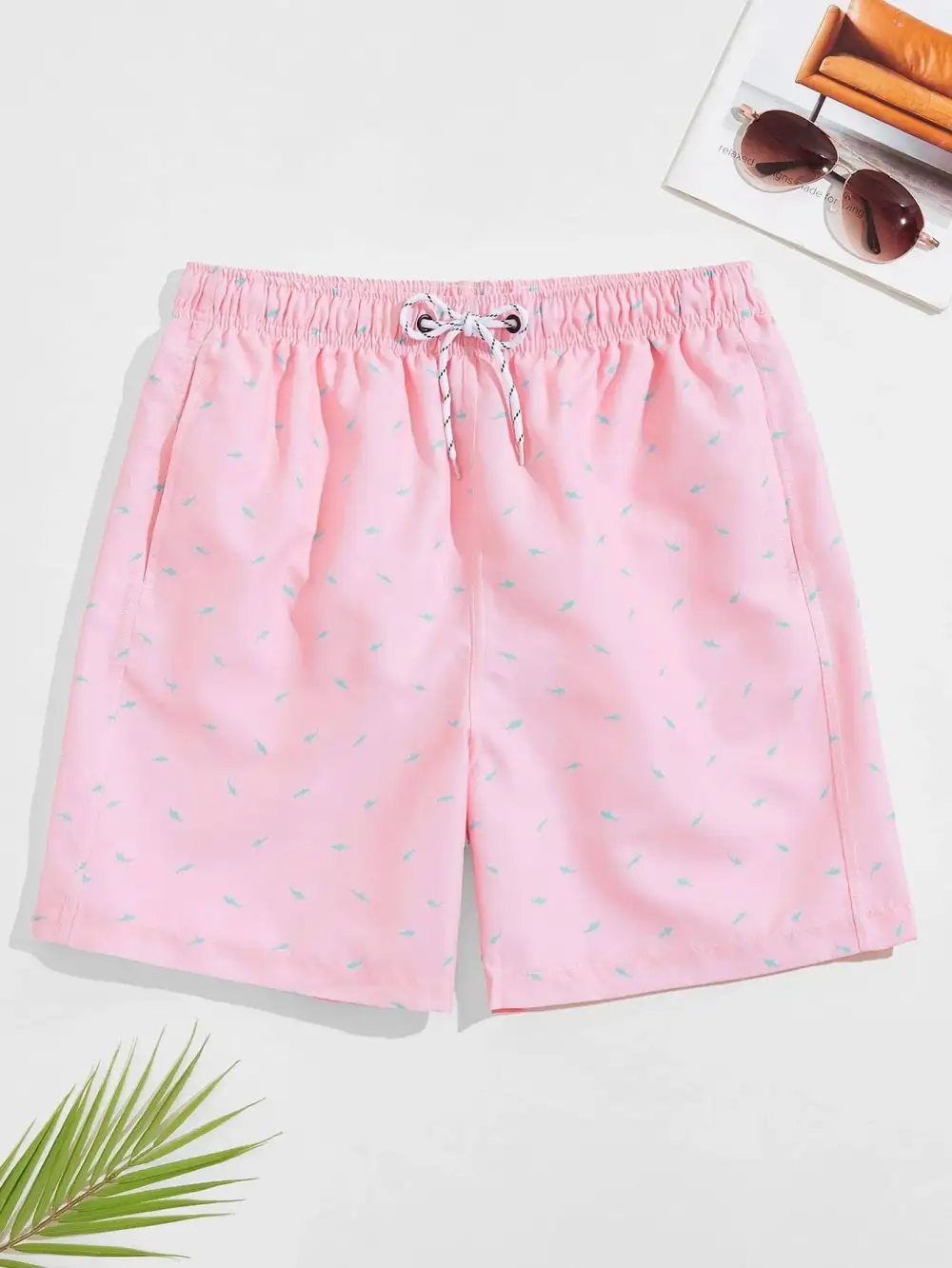 Men's Allover Shark Print Pocket Swim Trunks