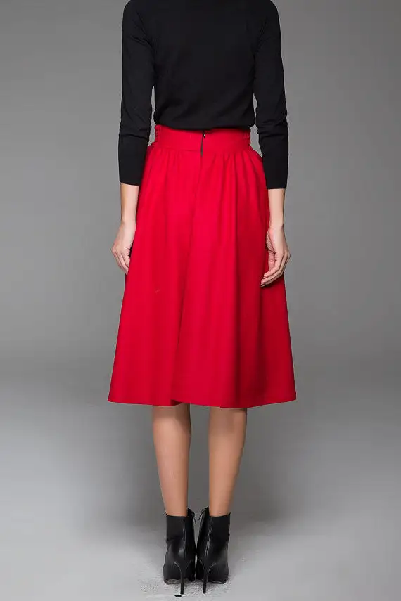 Wool Blend Elastic Waist Midi Skirt