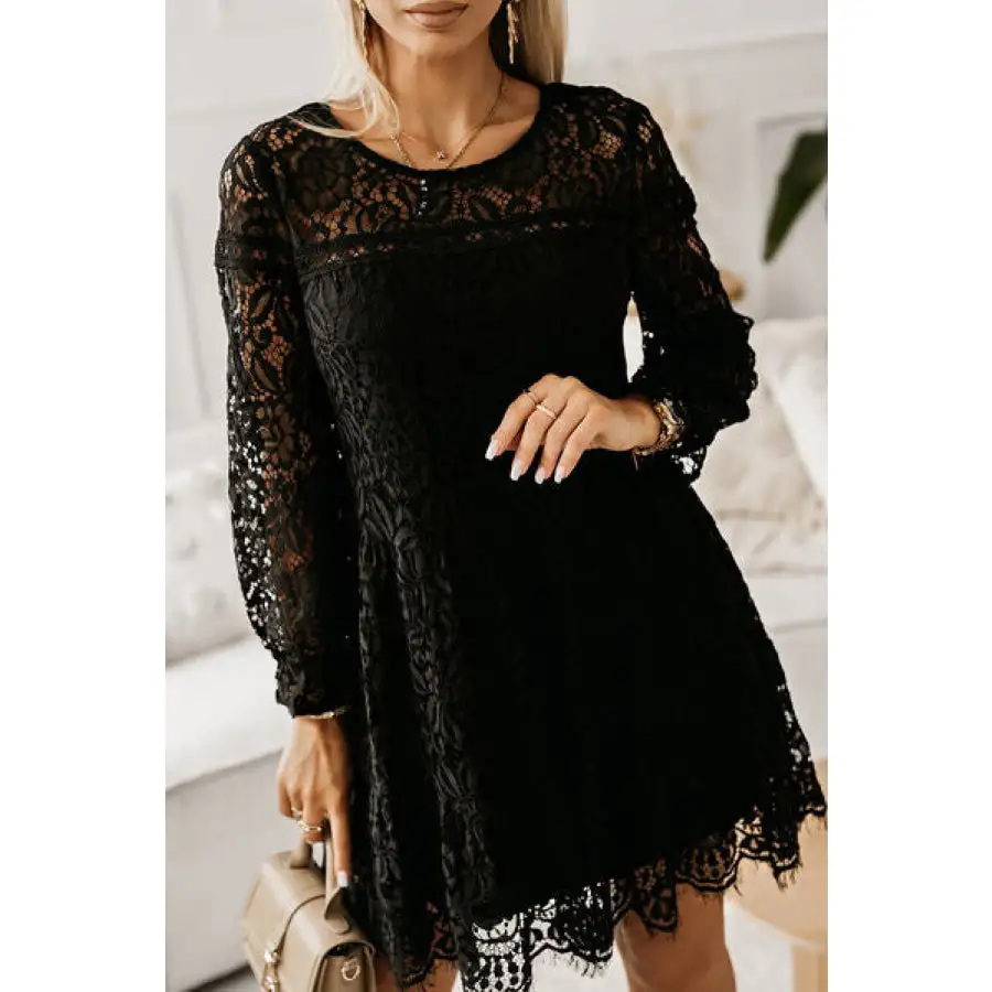 Lace Detail Round Neck Mini Dress