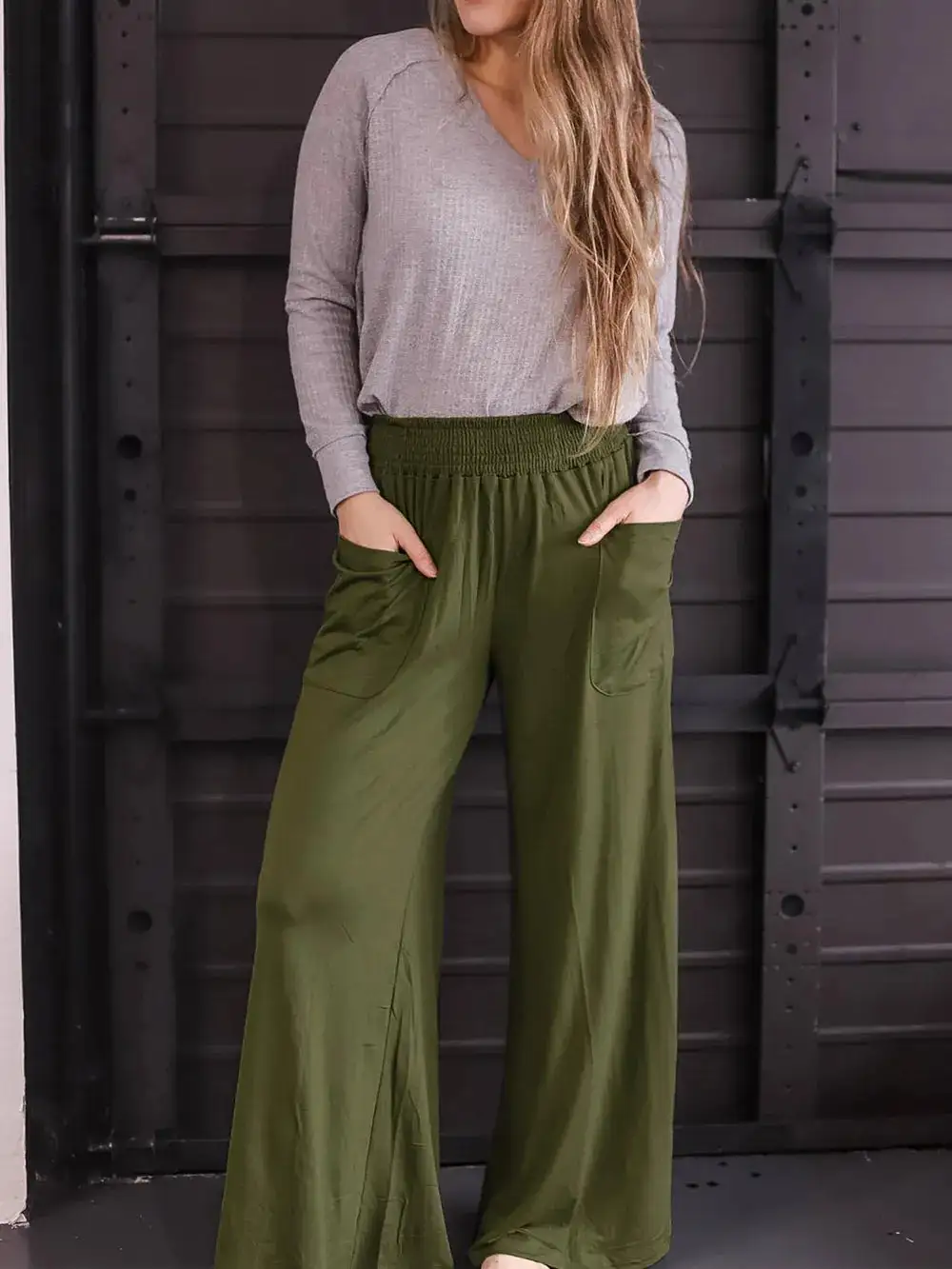 Wide Leg Elastic Waist Pocketed Pants