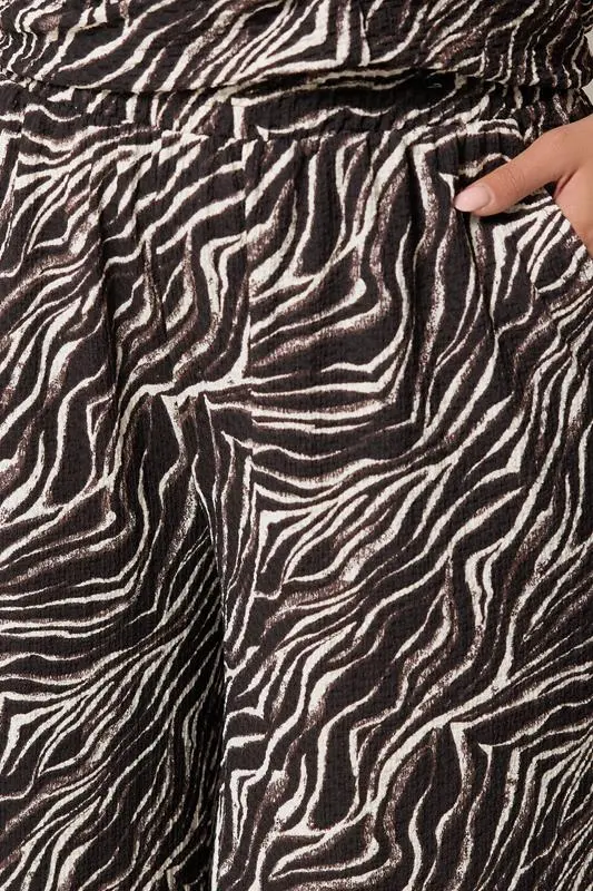 Brown Zebra Crinkle Wide Leg Trousers