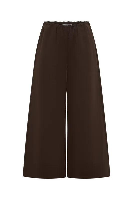 Chocolate Ruched Straight-Leg Pants