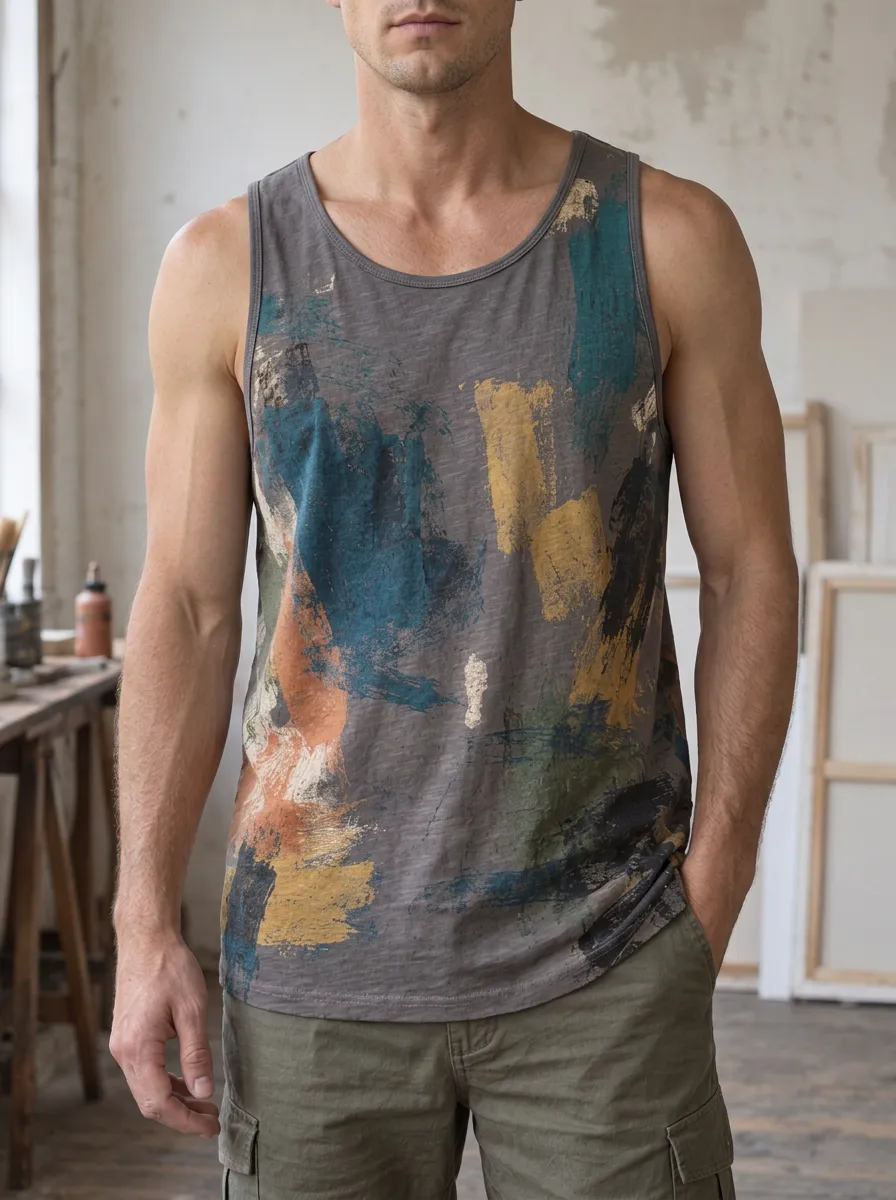 Men's Abstract Brushstroke Art Tank Top