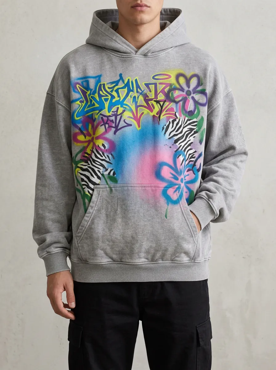 Unisex Streetwear Graffiti Zebra Flower Dynamic Pattern Hoodie