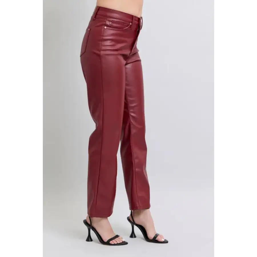 Full Size High Waist Tummy Control Faux Leather Straight Pants Plus Size
