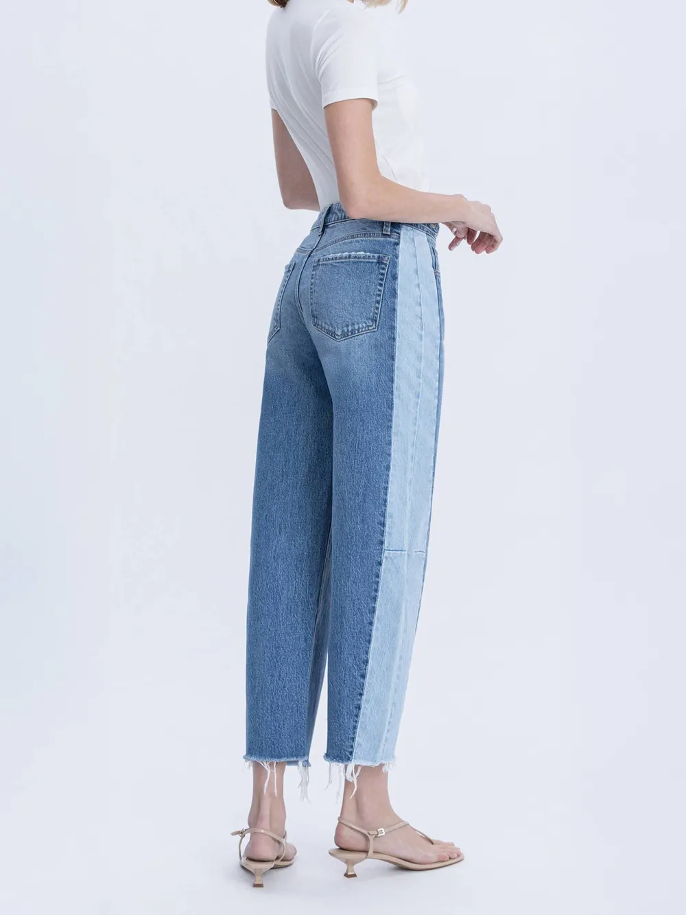 Women's Contrast-Panel Barrel-Leg Jeans