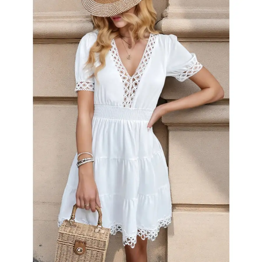 Lace Trim V-Neck Mini Dress