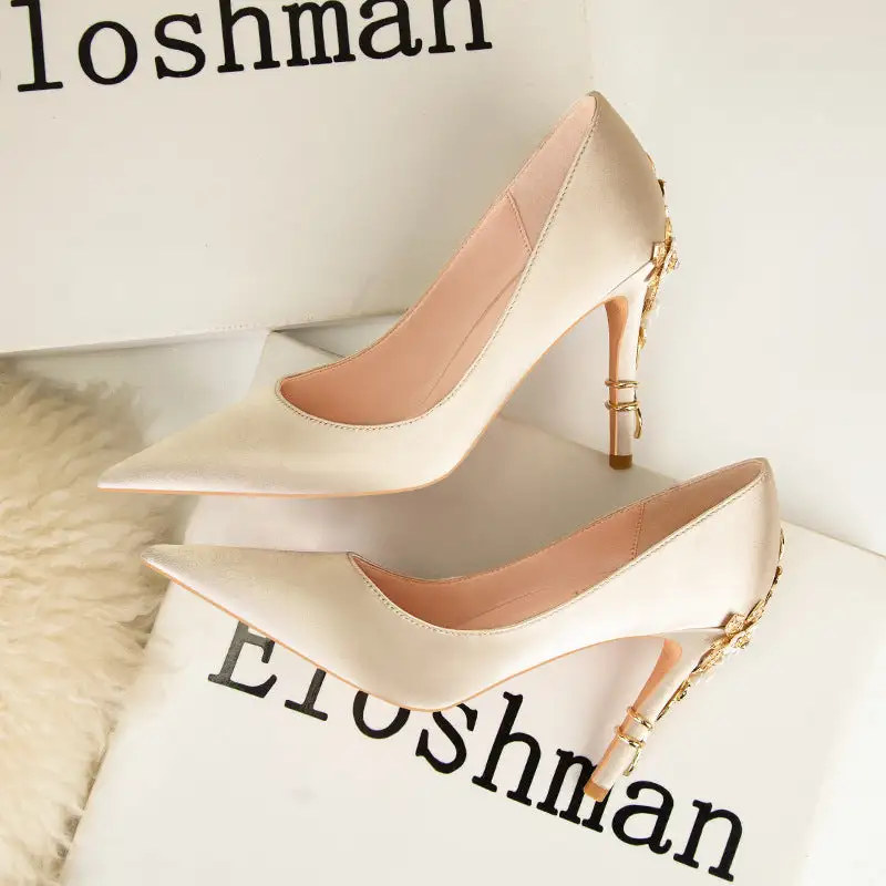 Pointed Toe Stiletto Heel Floral Detail Bridal Style High Heels