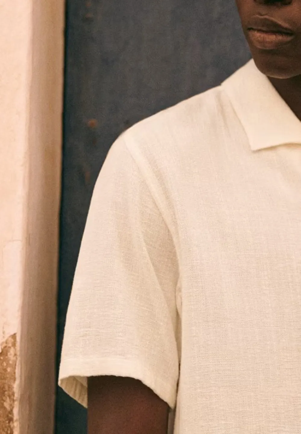 Cream Lightweight Cotton Linen Blend Camp Collar Shirt