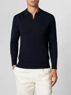 Cashmere Merino Blend Polo Shirt With Buttonless Slim Fit Knit Construction