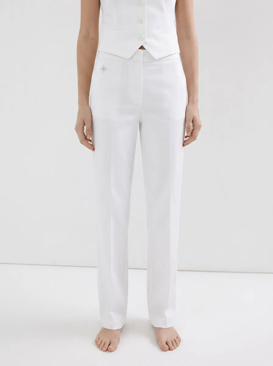 Women's Minimalist Star Embroidery Printed Mid-Rise Straight Leg Trousers