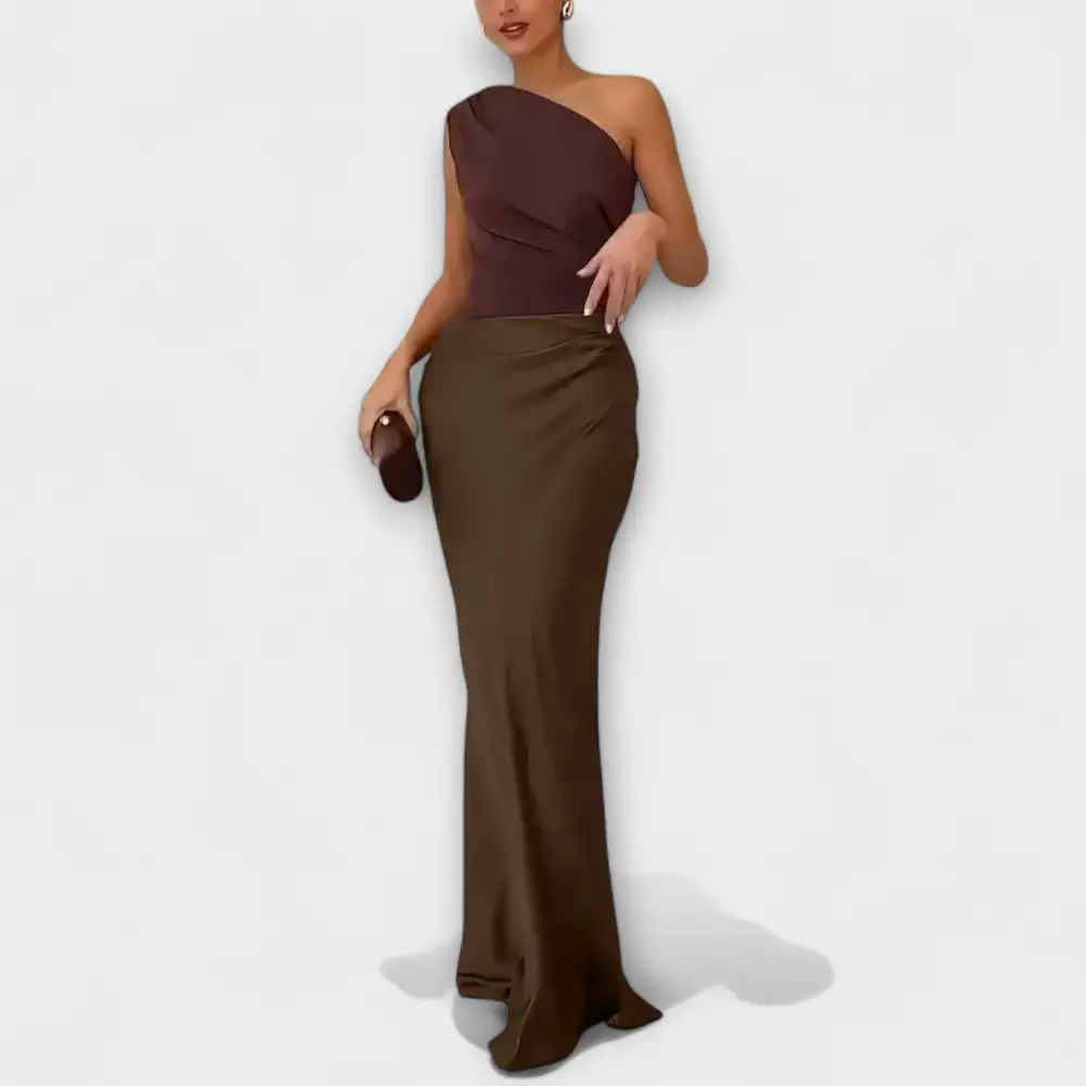 Pleated One Shoulder Maxi Dress