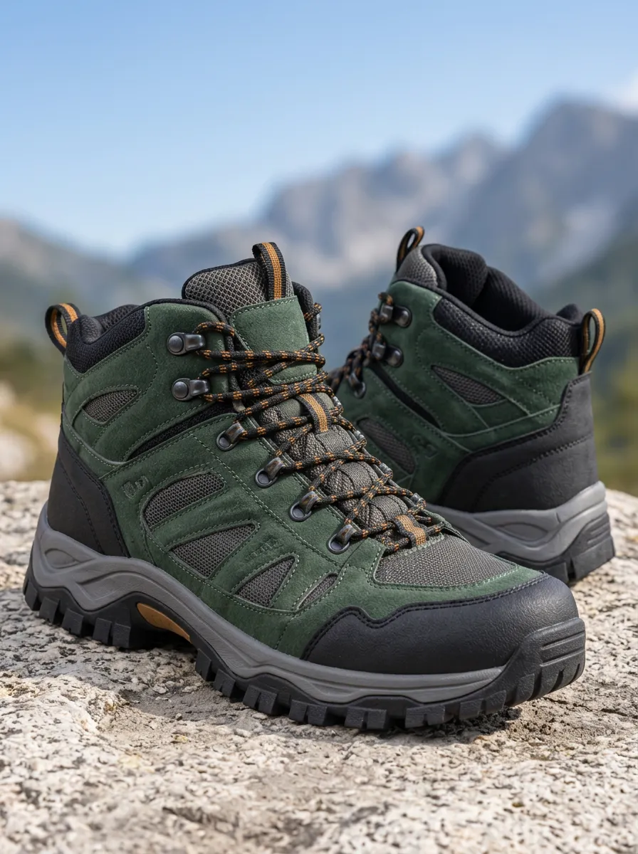 Men's Hiking Boots featuring Suede Look and Green