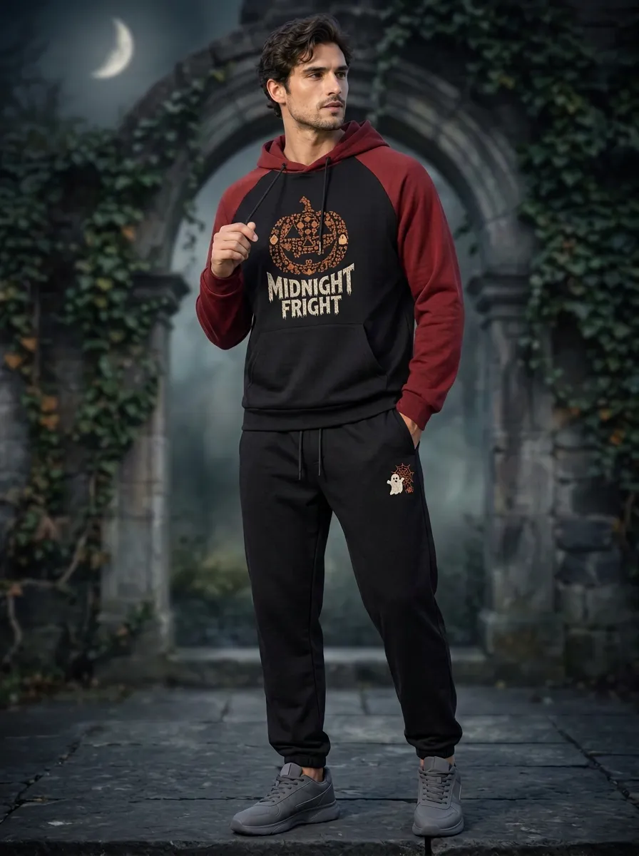 Men's Halloween Midnight Fright Pumpkin Ghost Printed Tracksuit