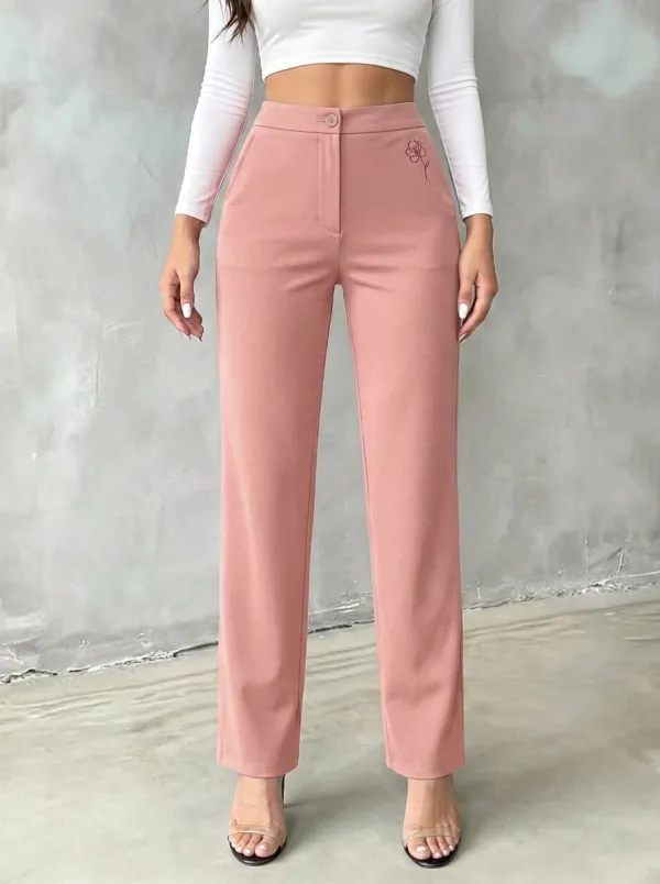 Women's Streamlined All Day Floral Embroidered Mid Rise Straight Leg Pants