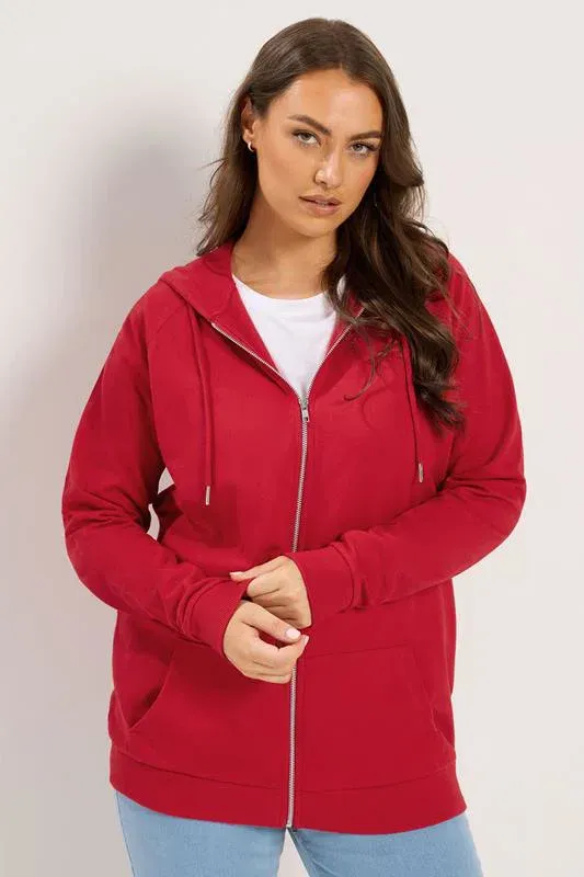 Red Zip Through Raglan Hoodie