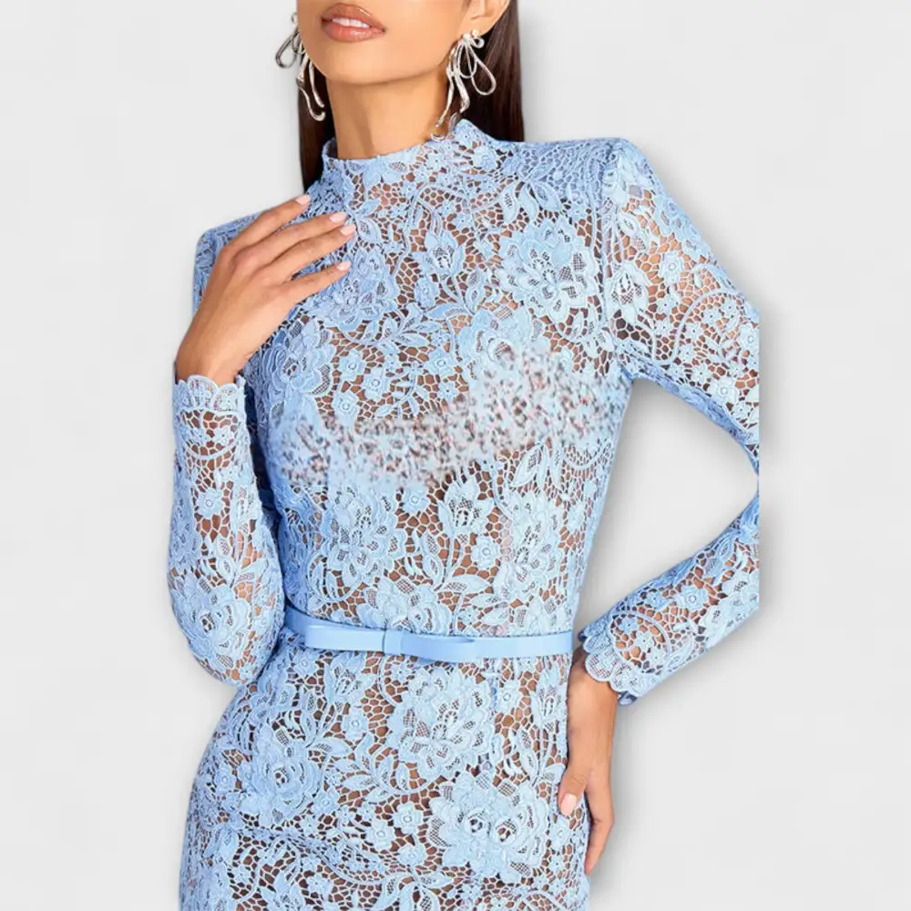 Floral Lace Belted Midi Dress
