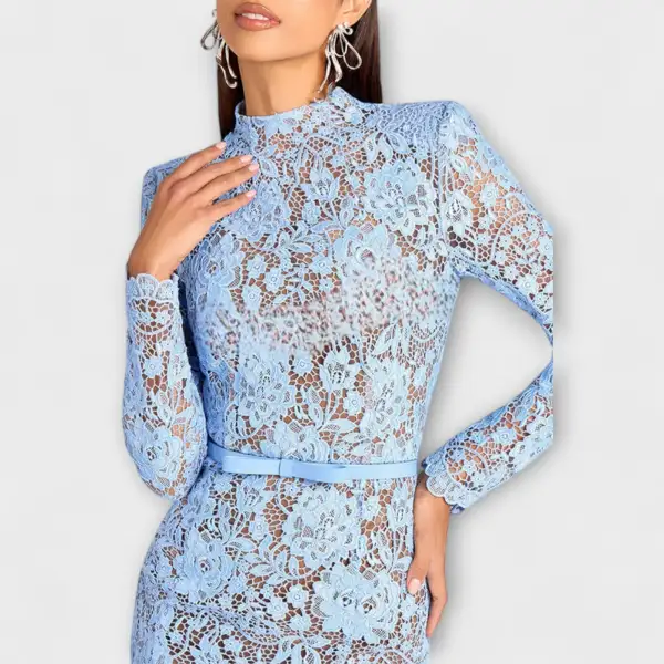 Floral Lace Belted Midi Dress
